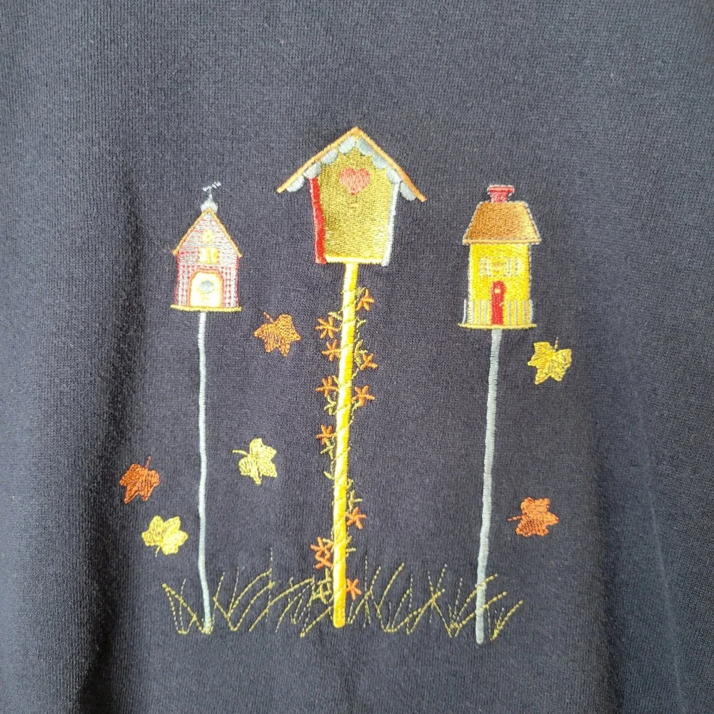 Vintage Jerzees Navy Blue Embroidered Birdhouse Sweatshirt Womens XL Made in USA